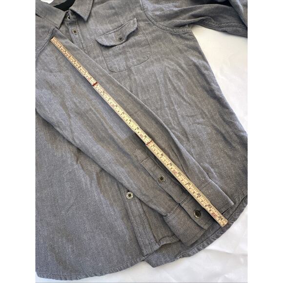 Prana Shirt Mens Large Gray Herringbone Long Sleeve Button Up Casual Nature - Picture 10 of 15
